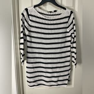 Jeanne Pierre Black and White Crochet Beach Coastal Stripe Cotton Top size Small